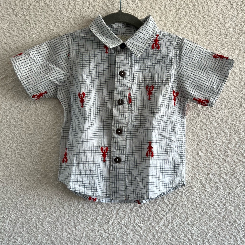 Blue Rooster New York Pink Chicken Embroidered‎ Lobsters Button Shirt Size 2T